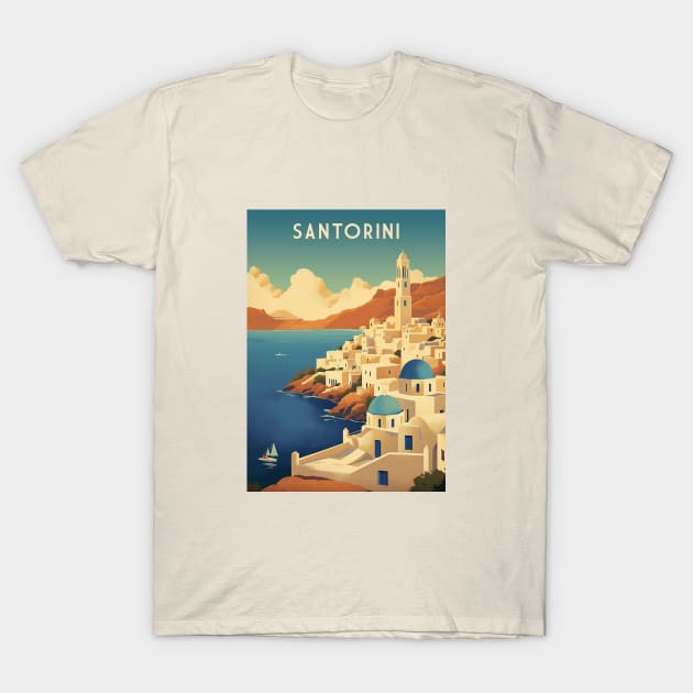 Santorini T-Shirt by Retro Travel Design